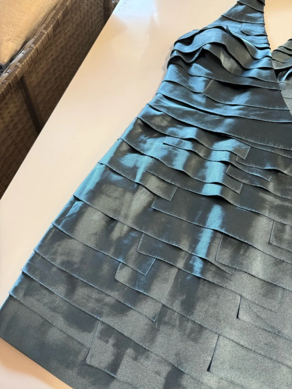 bebe Shiny Slate Blue Satin Top - Picture 6 of 11